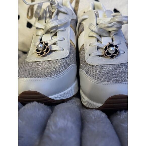 MK michael kors mabel glitter chain mesh trainers,sneakers,shoe gold metallic 10 - Picture 11 of 11
